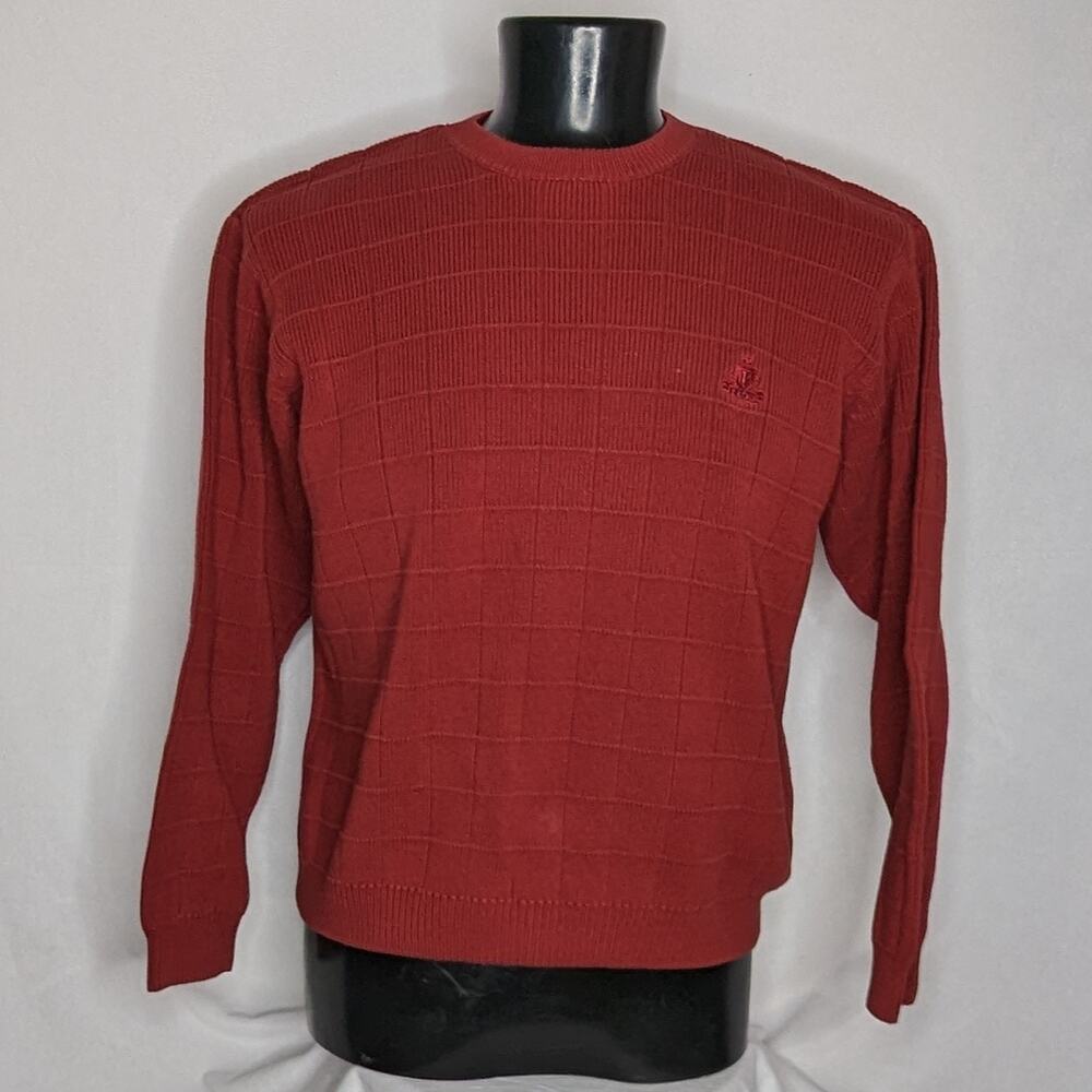 Izod Mens Sweater Medium Maroon Red Knit Pullover Crewneck